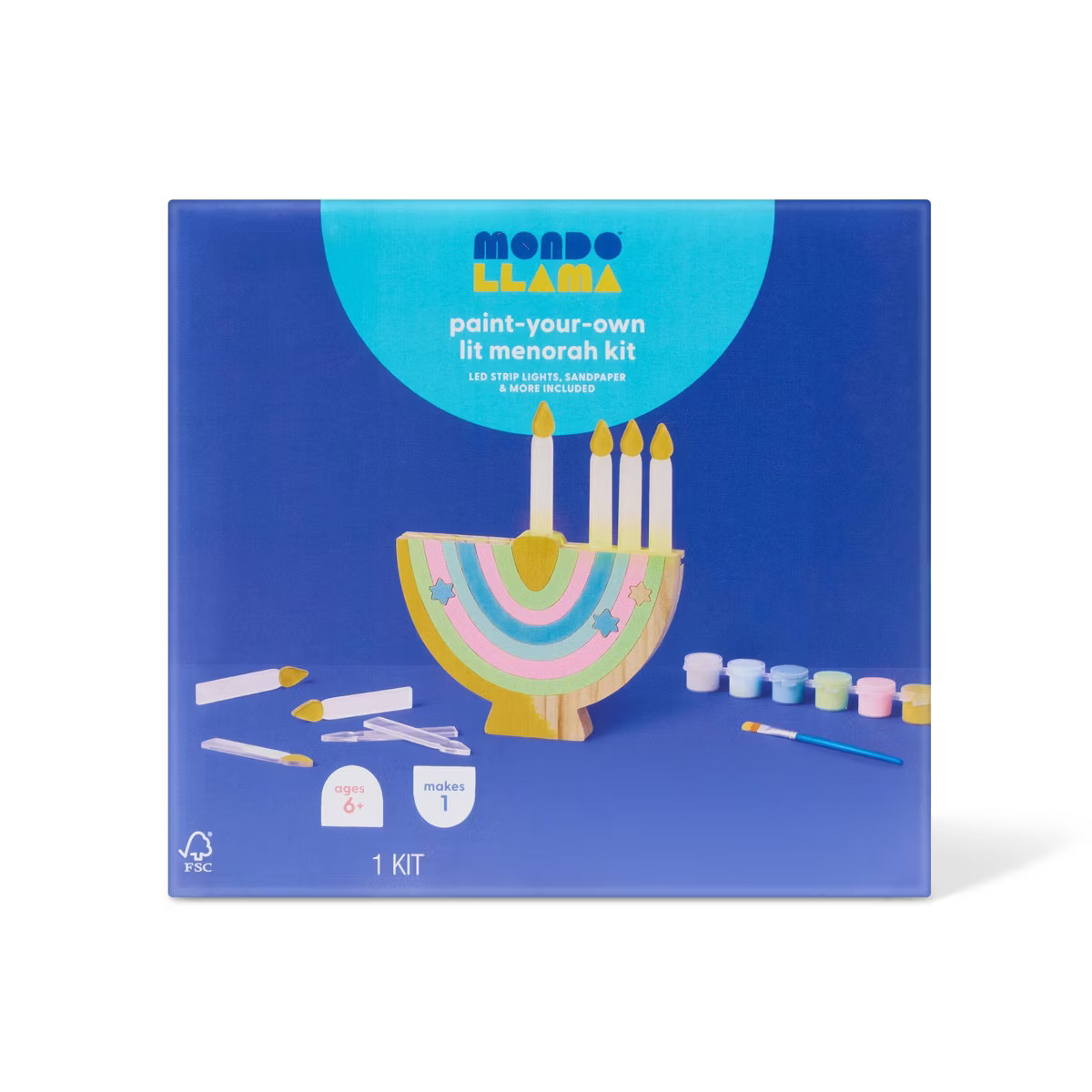 Hanukkah Craft Lit Wood Menorah Painting Activity Kit - Mondo Llama™ | Target