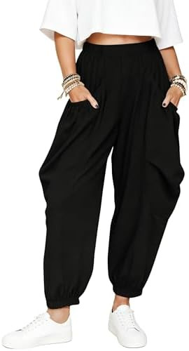 Himosyber Women's Baggy Harem Pants Casual Loose Elastic High Waist Lounge Sweatpants Comfy Jogge... | Amazon (US)