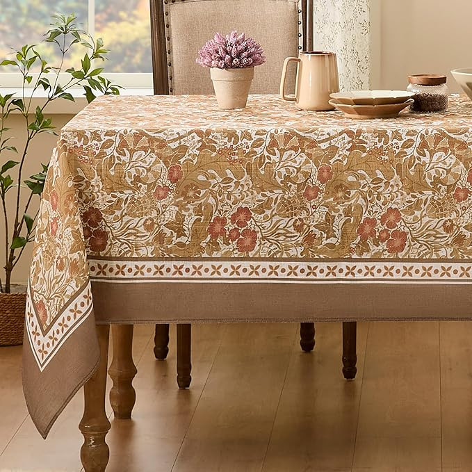 Softalker Fall Tablecloth Square, Designer Pattern Vintage Linen Tablecloth with Flowers and Leav... | Amazon (US)
