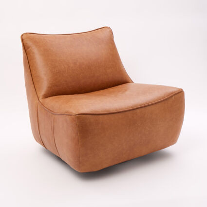 Brown Grained Leather Swivel Accent Chair 80x82cm | TK Maxx