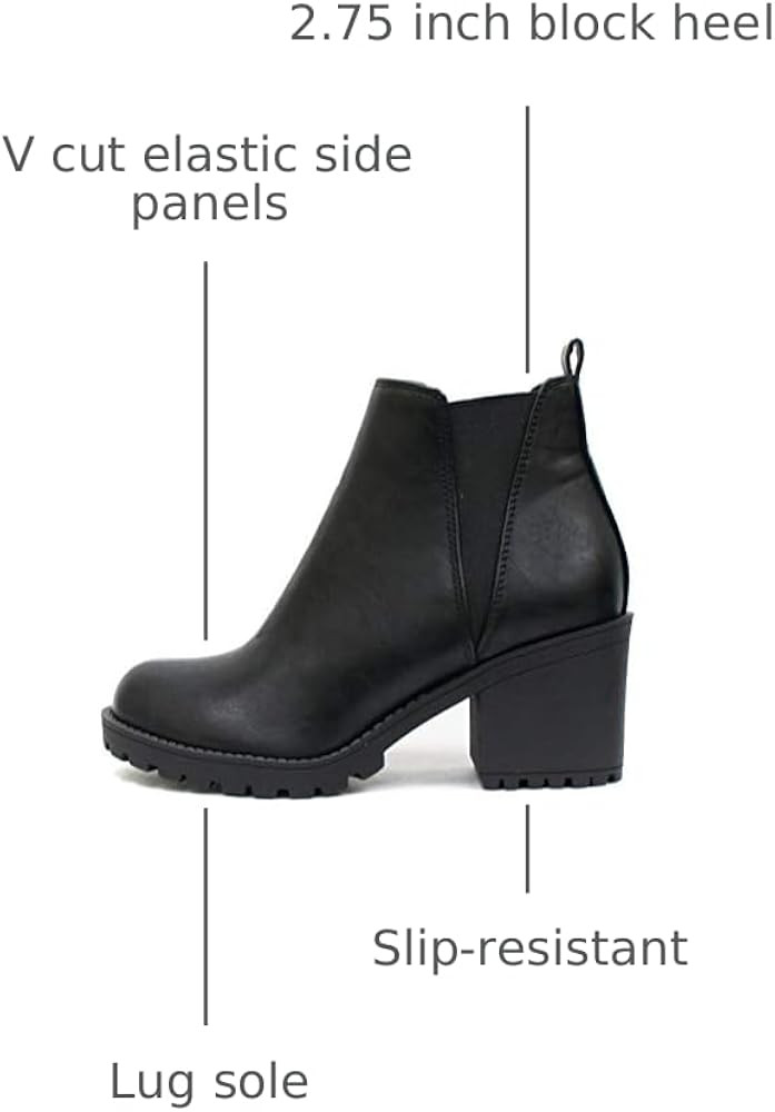 Soda ORIGAMI ~ WOMEN LUG SOLE MID HEEL FASHION ANKLE BOOTIE W/DOUBLE ELASTIC GORE | Amazon (US)