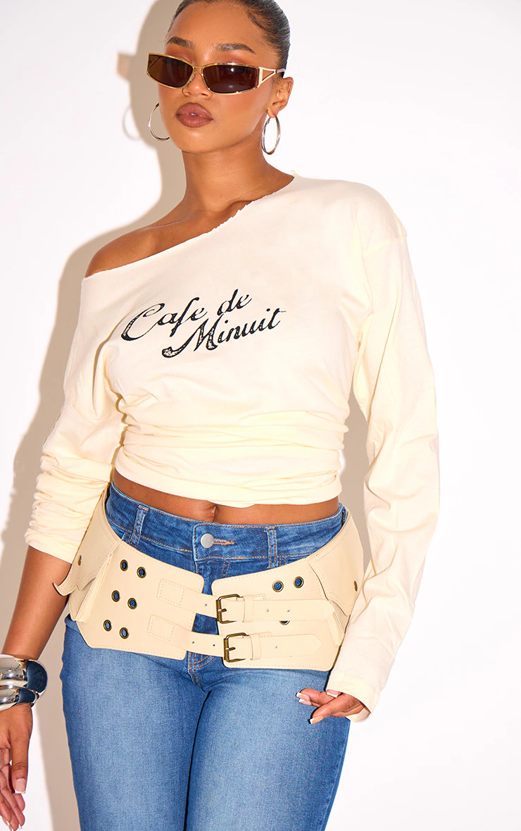 Cream PU Utility Western Buckle Waist Belt | PrettyLittleThing UK