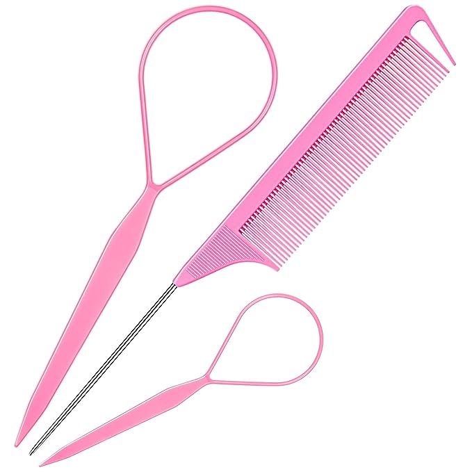 TsMADDTs 3Pack Hair Loop Tool Set with 2Pcs French Braid Tool Loop 1Pcs Rat Tail Comb Metal Pin T... | Amazon (US)