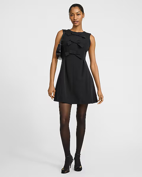 Crew Neck Bow Front Mini Dress | Express