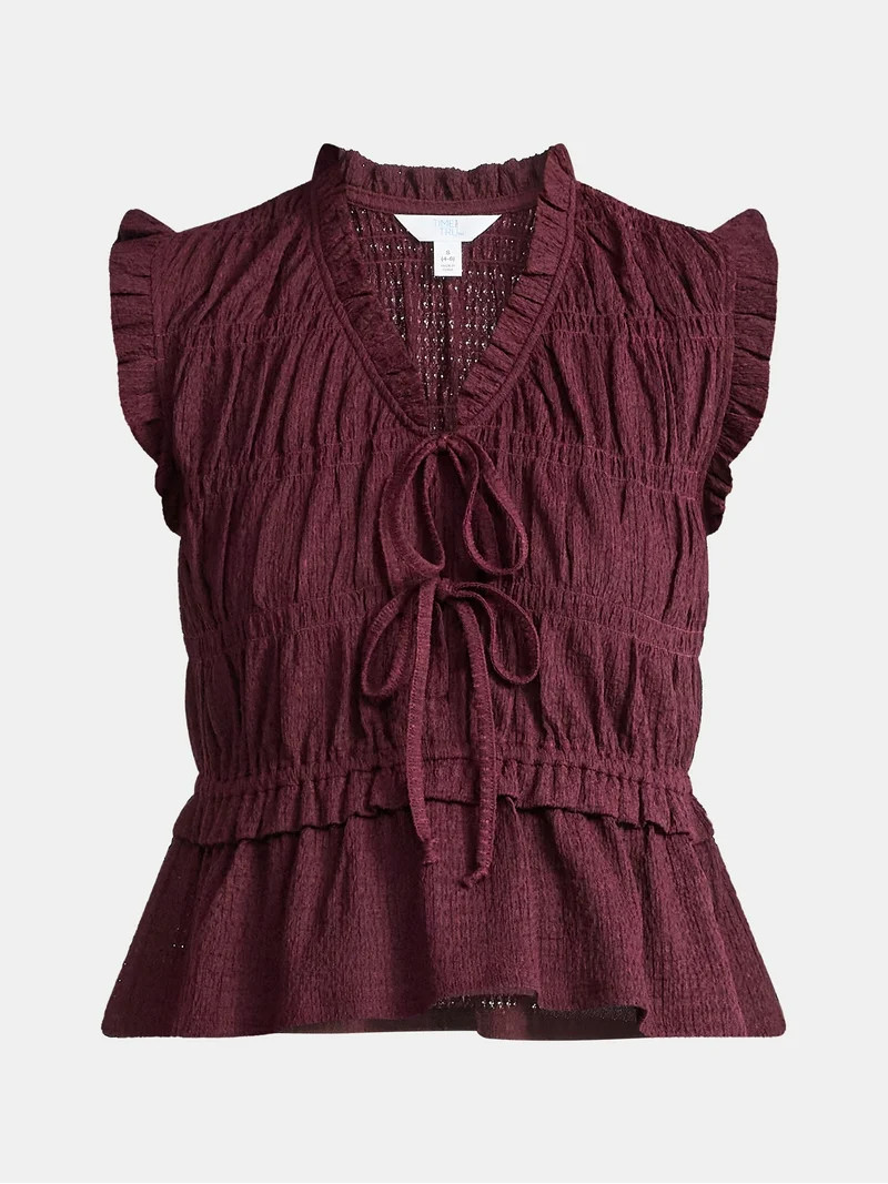 Time And Tru Women's Textured Tie Front Top, Sizes XS-XXXL | Walmart (US)