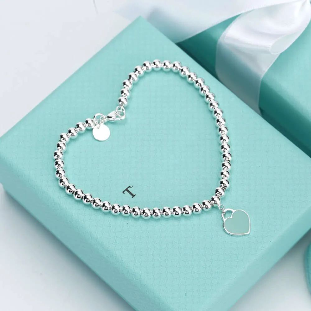 Bangle Heart Bracelet Sterling Sier Blue Enamel Love T Ball tiffanily Chain Pink Pendant Day Gift | DHGate