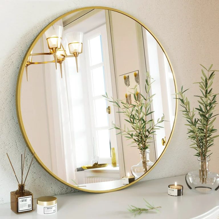 BEAUTYPEAK 20" Wall Mirror Bathroom Mirror Wall Mounted Round Mirror, Gold | Walmart (US)
