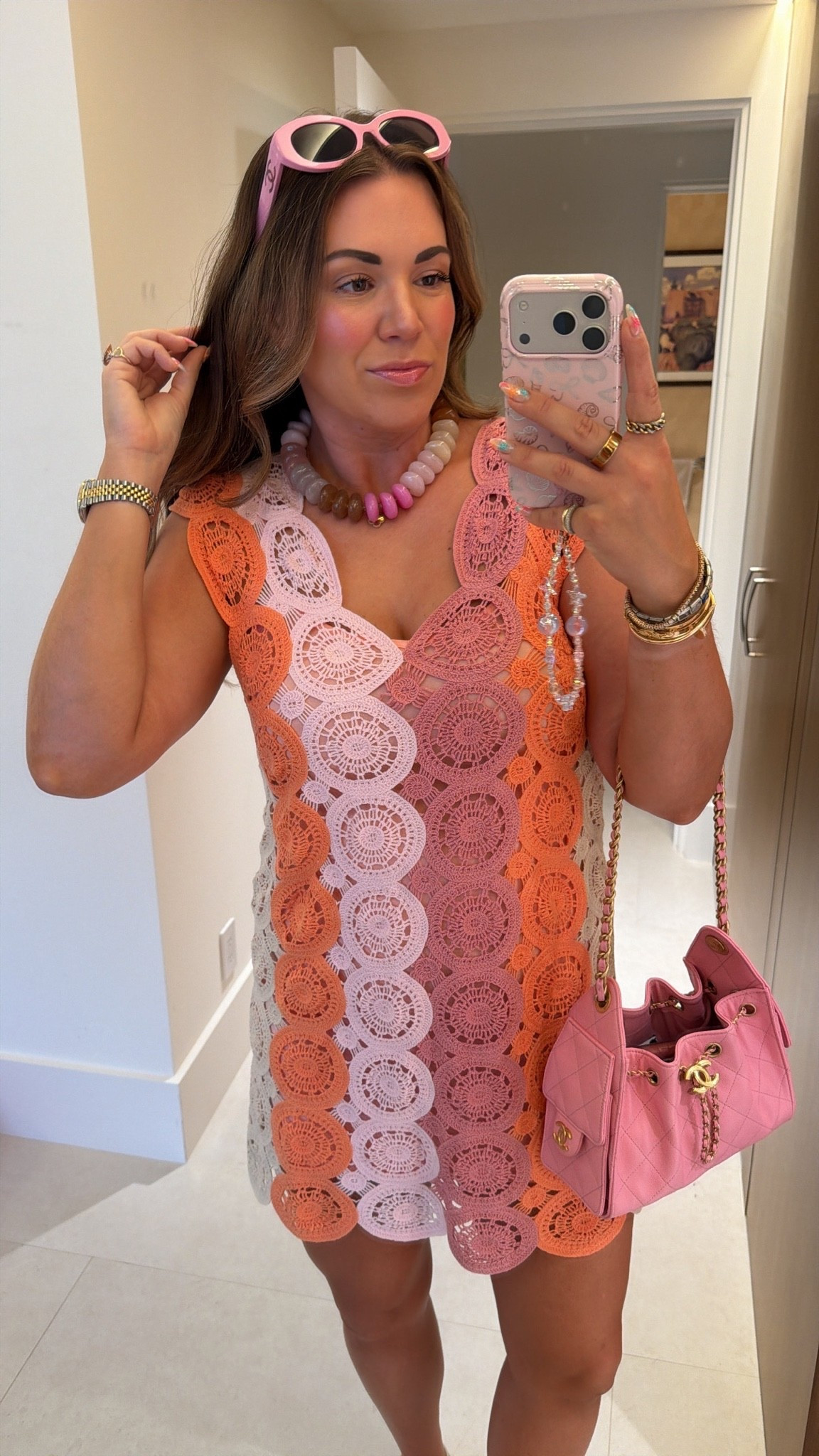 curvy midsize crochet pink and orange outfit for the summer! 🩷🧡 wearing size large in dress and ordered the slip separate. i sized wayyy down to an xs so it wouldn’t show! cutest outfit for vacation!

#LTKSeasonal #LTKMidsize #LTKTravel