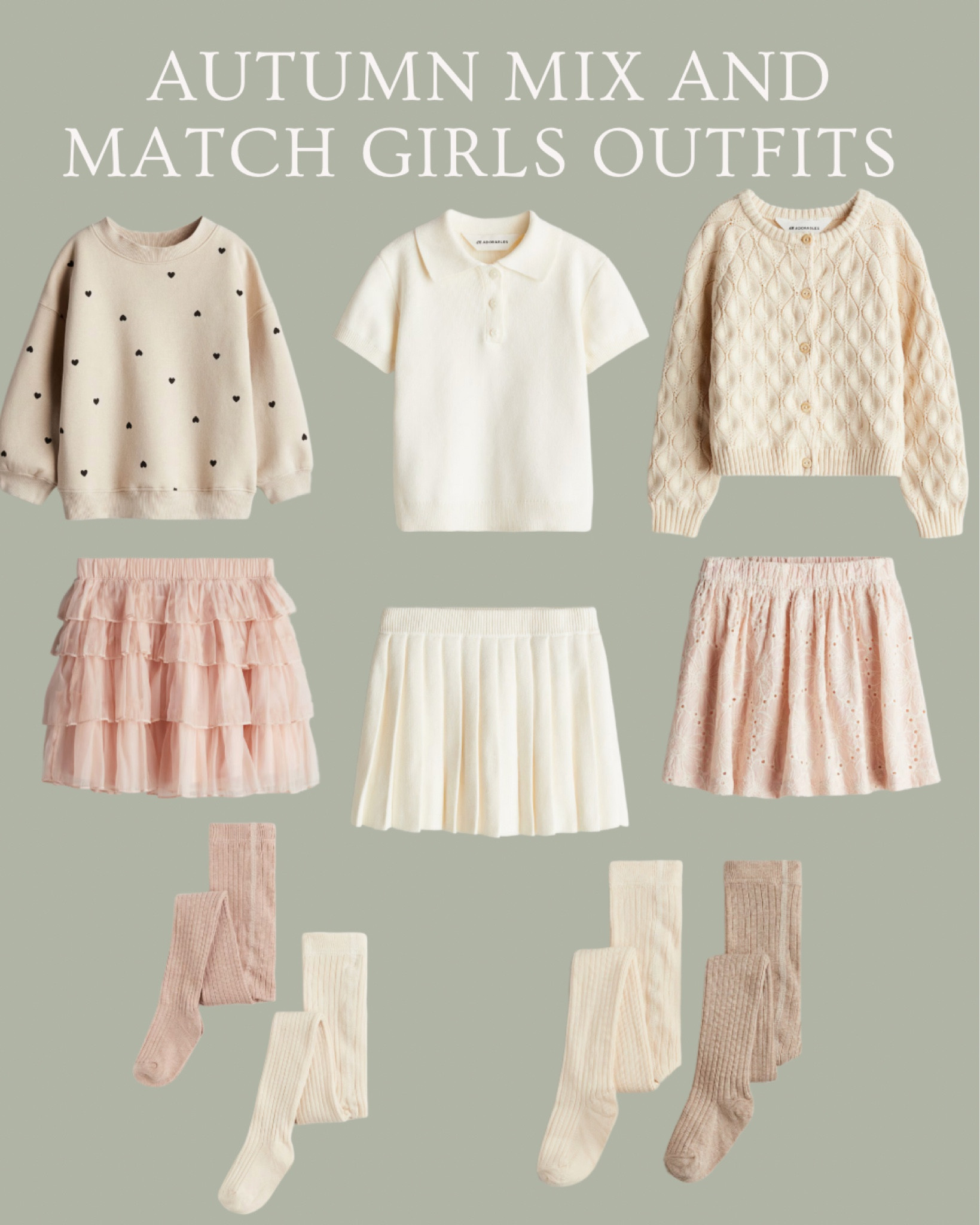 Mix and match outfits for girls this autumn - build a girly capsule wardrobe for your daughter!

Fall outfits - shirt and tights / girl’s outfit ideas - h and m - H&M - sweaters for autumn- cute jumper - pink and beige outfits 

#LTKKids #LTKBacktoSchool #LTKFindsUnder50