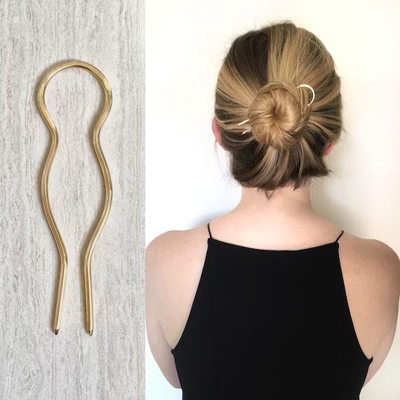 Large Lightweight Brass Hair Pin, Brass Bun Holder, Handmade Brass Hair Fork, Simple Minimalist Hair | Etsy (US)