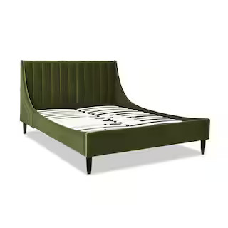 Jennifer Taylor Aspen Olive Green Queen Performance Velvet Vertical Tufted Modern Headboard Platf... | The Home Depot