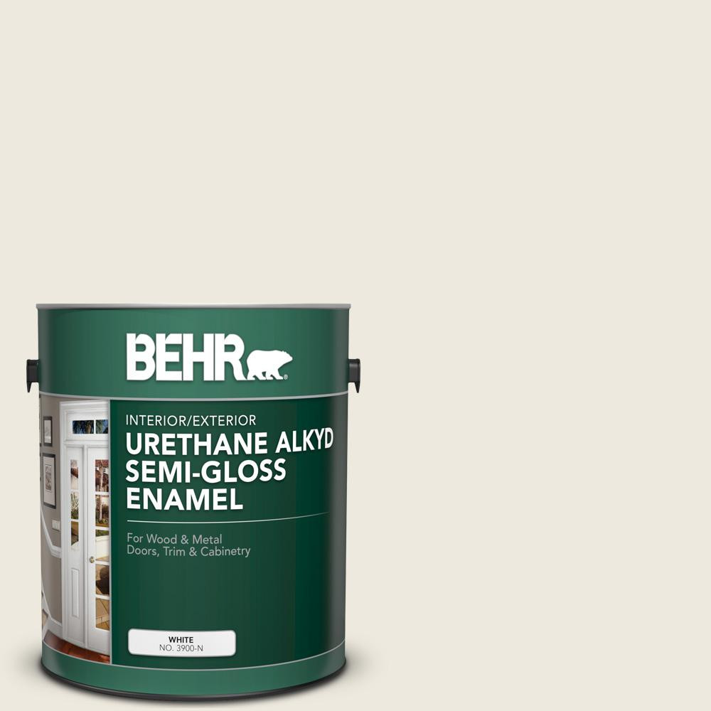 1 gal. #AE-25 Colony White Urethane Alkyd Semi-Gloss Enamel Interior/Exterior Paint | The Home Depot