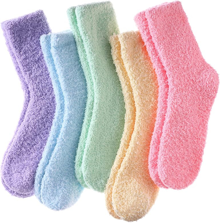 LINEMIN Womens Fuzzy Socks Cozy Fluffy Winter Warm Slipper Socks Microfiber Soft Home Sleeping So... | Amazon (US)