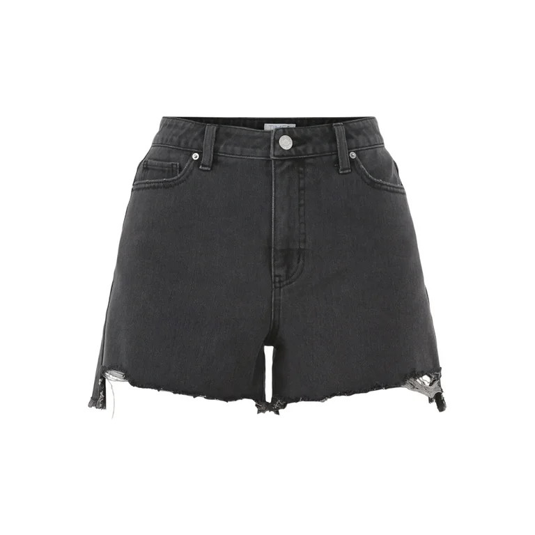 Time and Tru Women's Destructed Hem High Rise Denim Shorts, 4" Inseam, Sizes 0-20 | Walmart (US)