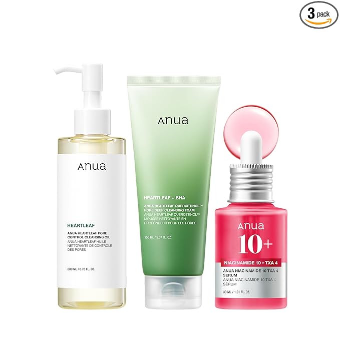 Anua 3-Step Glass Skin Beginner Set, Oil Cleanser and Face Wash with Facial Serum, Double Cleansi... | Amazon (US)