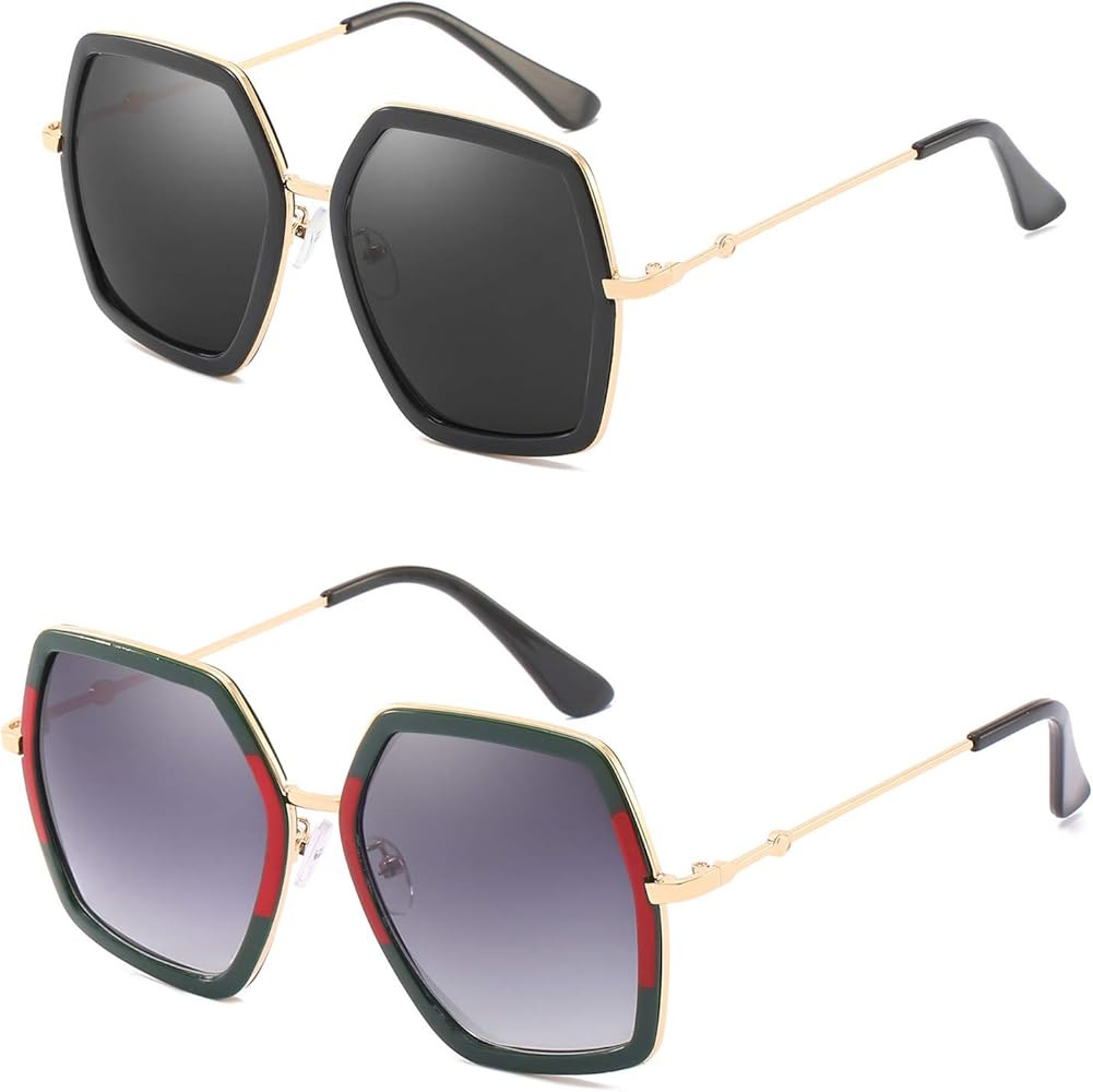 Oversized Square Sunglasses for Women Hexagon Inspired Designer Style Shades | Amazon (US)