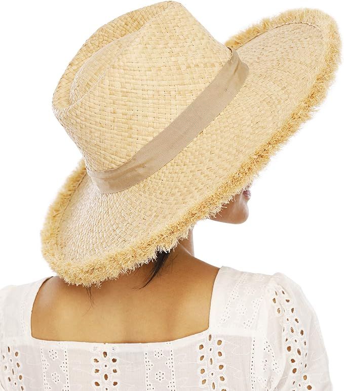 FEMSÉE Beach Hats for Women Men- Wide Brim Fringe Raffia Straw Ribbon Summer Sun Hat Travel | Amazon (US)