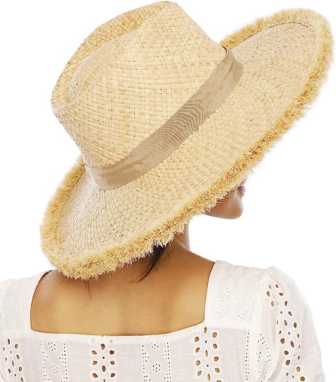 FEMSÉE Beach Hats for Women Men- Wide Brim Fringe Raffia Straw Ribbon Summer Sun Hat Travel | Amazon (US)