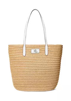 Lauren Ralph Lauren Leather-Trim Straw Large Brie Tote Bag | Belk