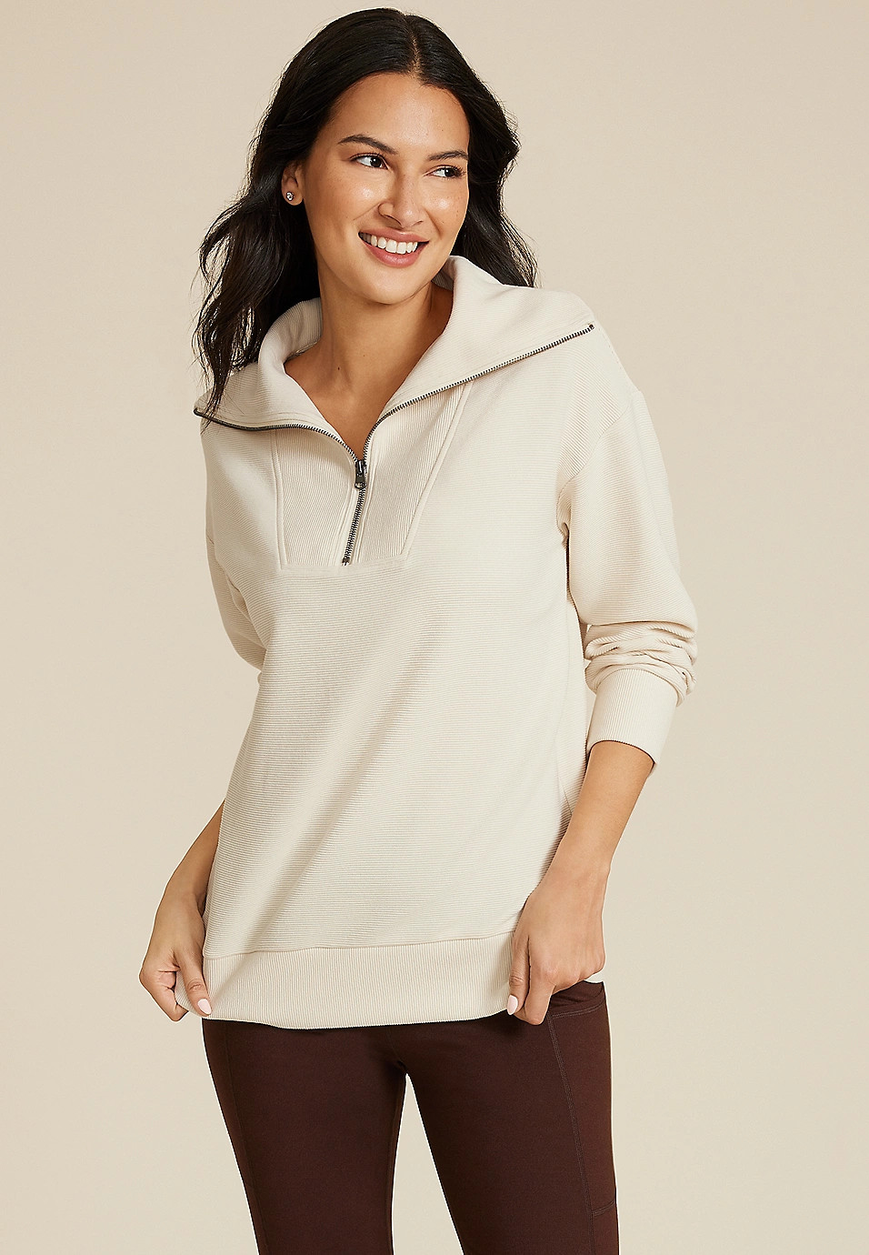 Ribbed Knit Shawl Collar Tunic Sweatshirt | Maurices