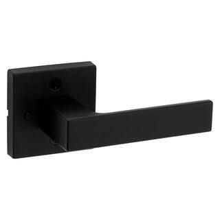 Kwikset Singapore Square Matte Black Bed/Bath Door Handle with Microban and Lock 730SAL514SQ6ALR | The Home Depot