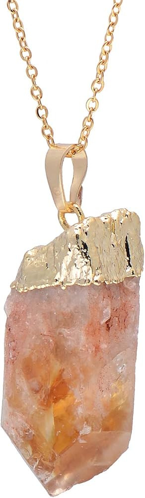 Natural Healing Crystal Yellow Citrine Rough Stone Pendant Necklace, Yellow Gold/White Gold | Amazon (US)