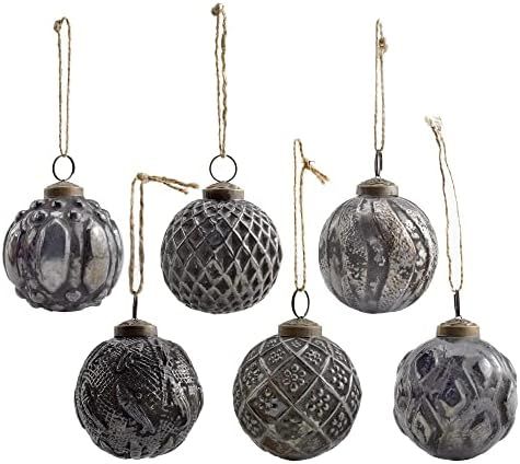 AuldHome Farmhouse Ball Ornaments (Set of 6, Charcoal Black); Distressed Metal Glass Ball Vintage... | Amazon (US)