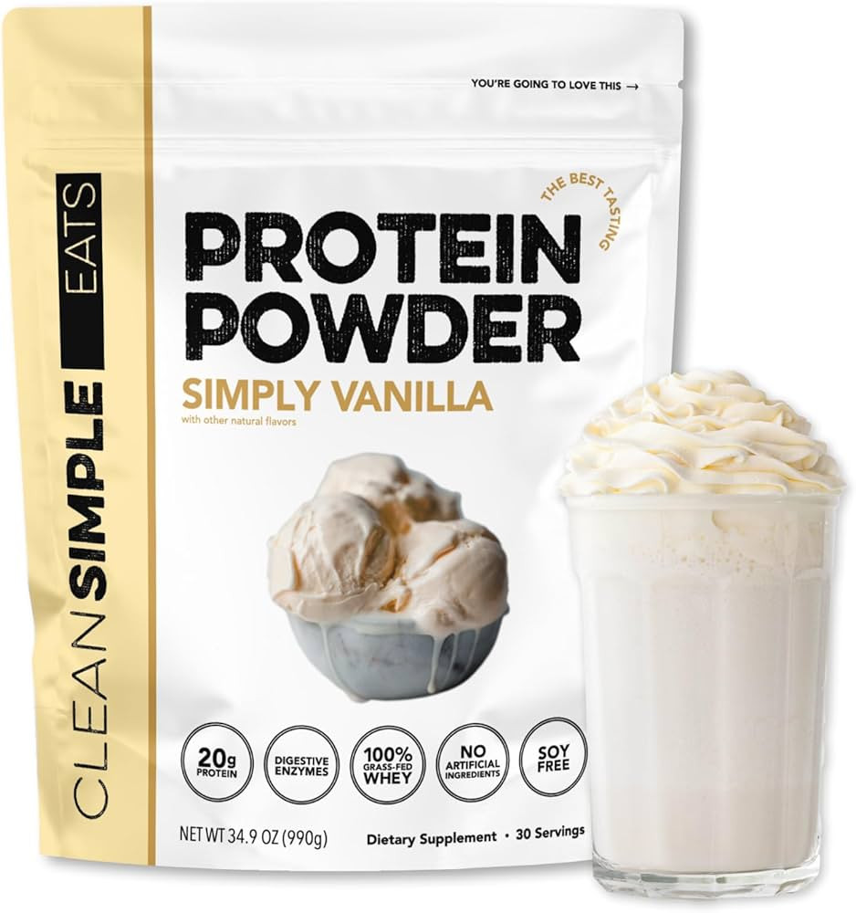 Clean Simple Eats Whey Protein Powder, Simply Vanilla Flavor Naturally Sweetened, 100% Grass Fed ... | Amazon (US)