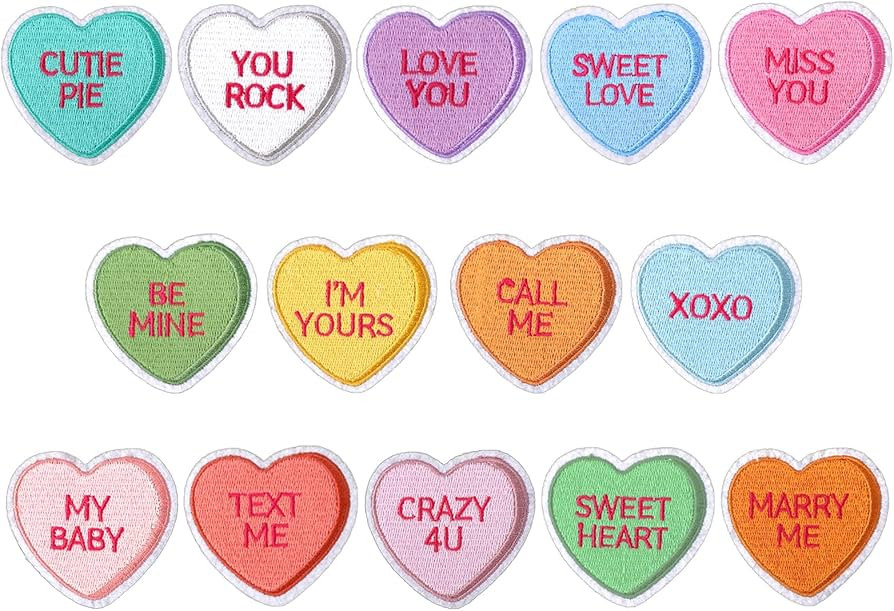 JarThenaAMCS 14 Pcs Valentine’s Day Iron-On Sew-On Patches Colorful Conversation Heart Heat Tra... | Amazon (US)