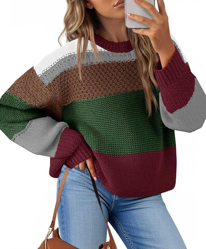 Saodimallsu Womens Color Block Cropped Sweaters 2025 Winter Trendy Casual Oversized Y2k Going Out... | Amazon (US)