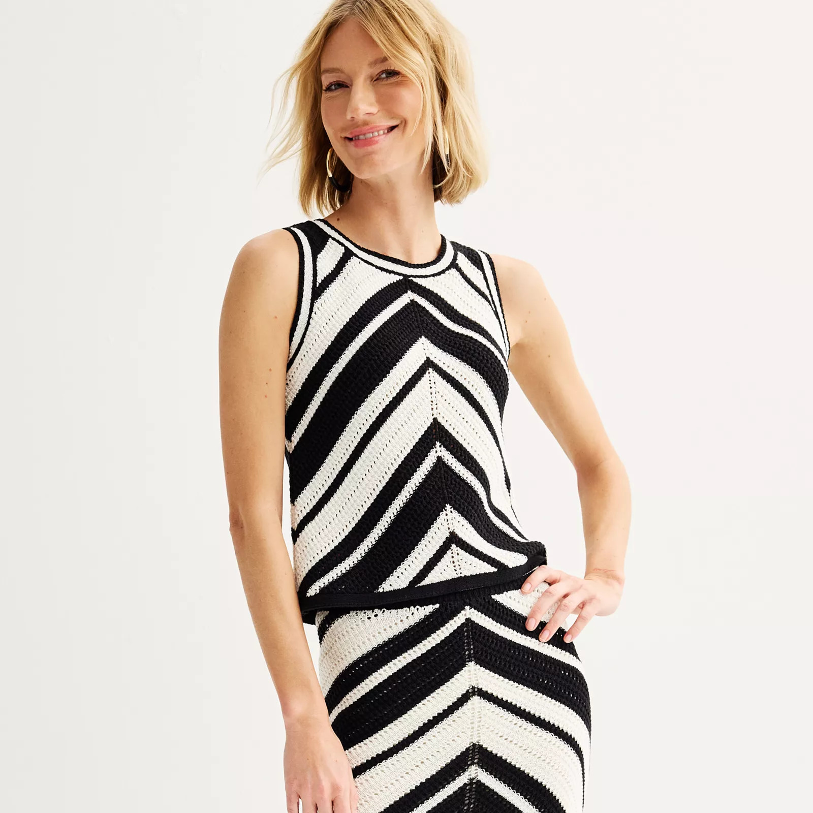 Women's Nine West Crochet Tank Top, Size: Medium, Chevron Stripe Black | Kohl's