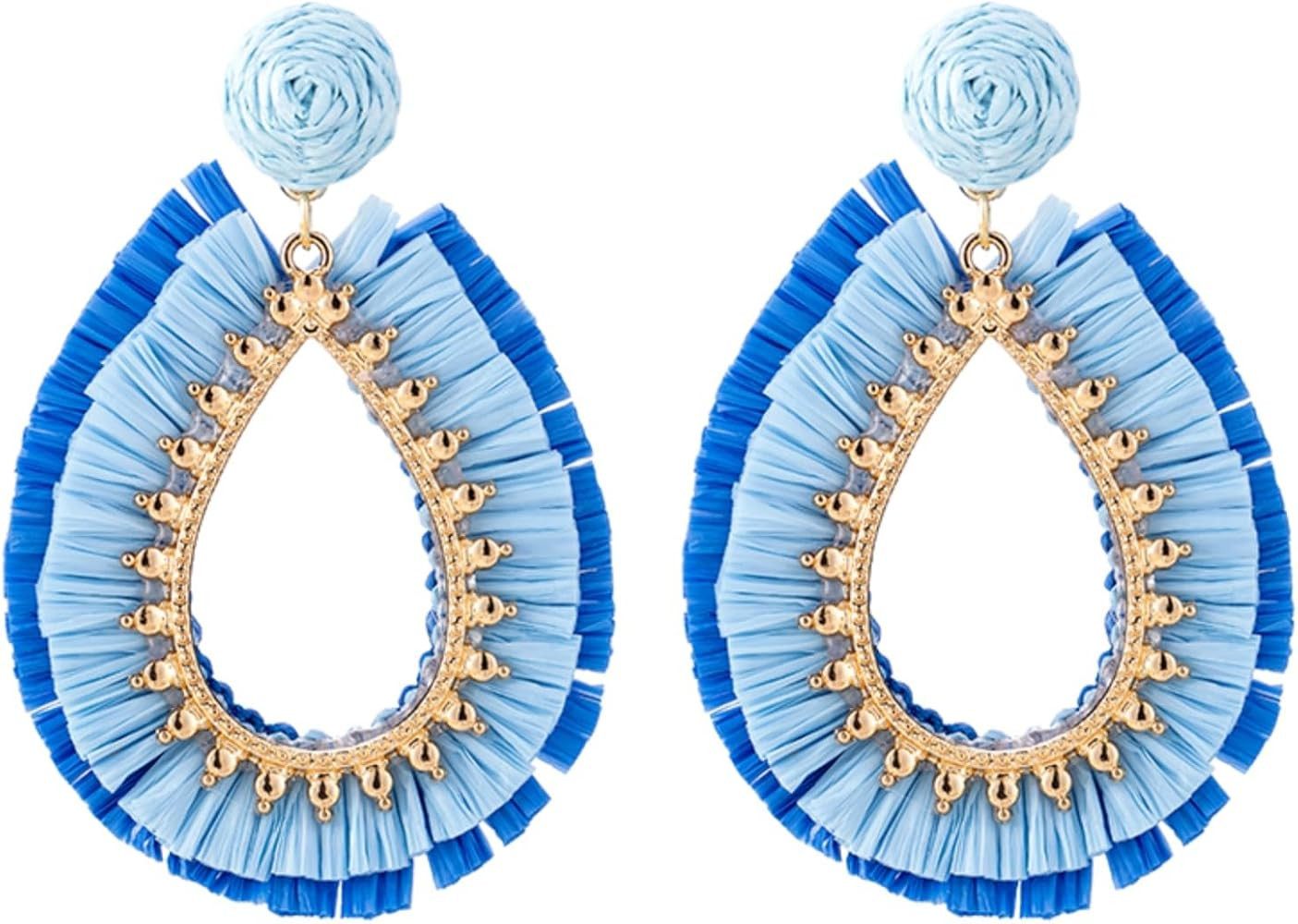 Handmade Raffia Rattan Boho Teardrop Dangle Earrings for Women Colorful Straw Wrap Summer Earring... | Amazon (US)