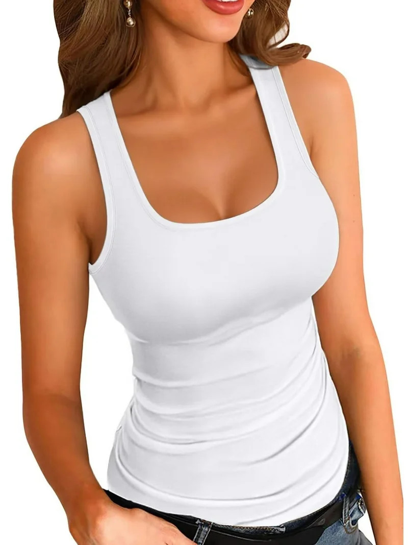 Vafful Womens Summer Tank Tops Square Neck Sleeveless Low Cut Sexy Shirts Ribbed Tanks Slim Fitte... | Walmart (US)