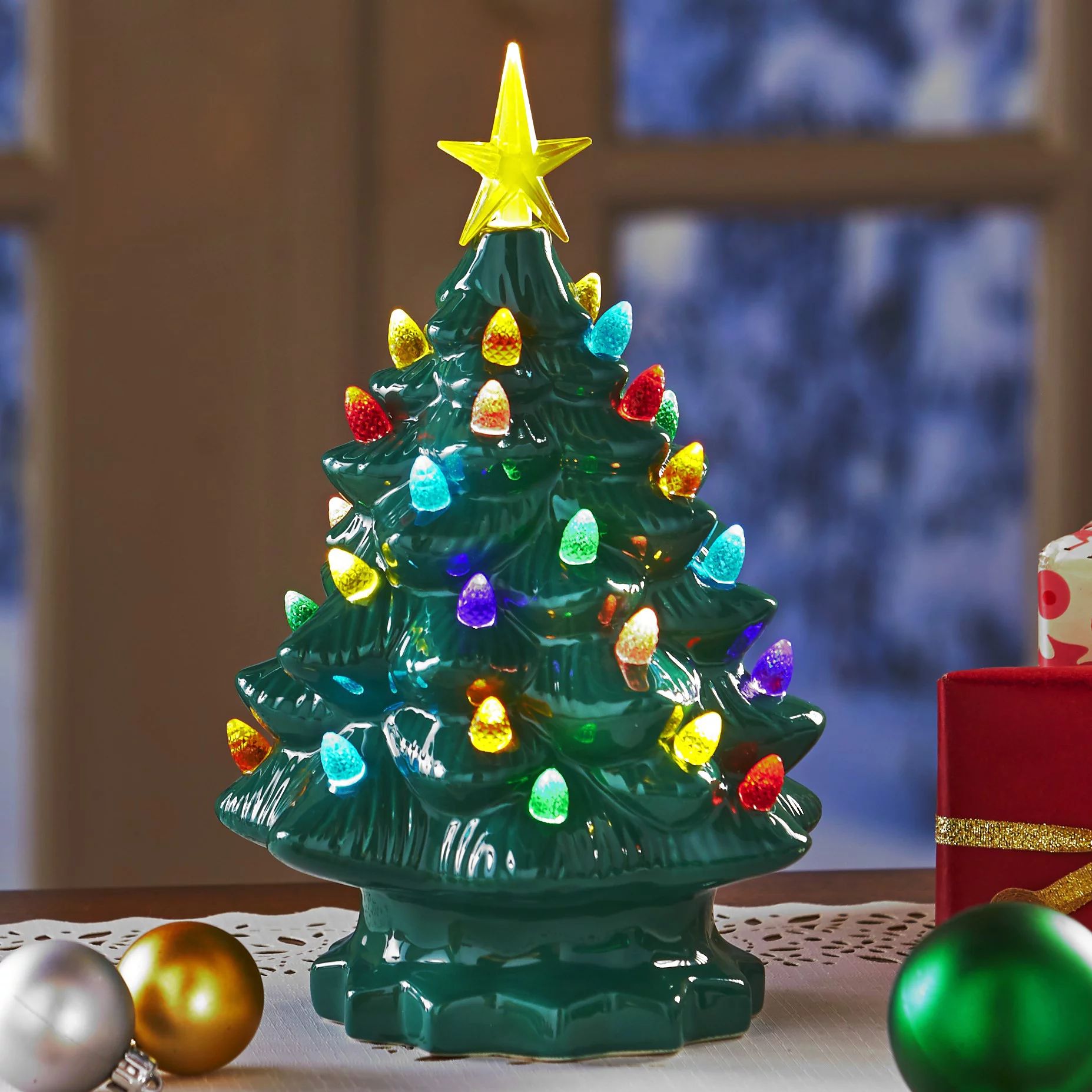 Retro Lighted Ceramic Tabletop Christmas Tree - Holiday Centerpiece - Large - Walmart.com | Walmart (US)