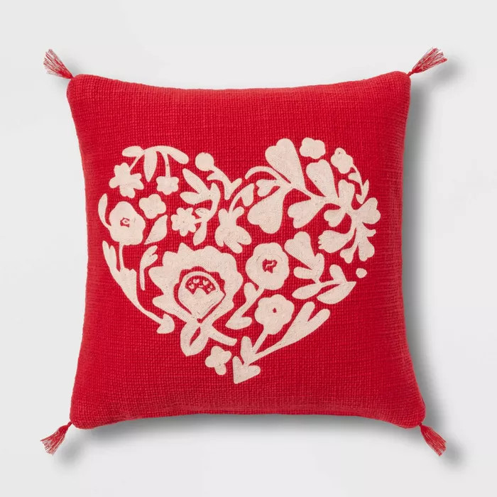 Embroidered Heart Square Throw Pillow Red/Pink - Threshold™ | Target