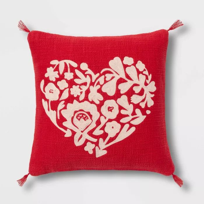 Embroidered Heart Square Throw Pillow Red/Pink - Threshold&#8482; | Target