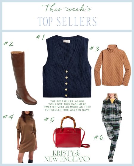 Top Sellers this week: #1 Cashmere vest, #2 brown leather boots, #3 quilted mock neck sweatshirt, #4 turtleneck sweater dress #5 red leather crossbody bag #6 flannel pajamas (comes in tall)

#LTKHoliday #LTKSeasonal #LTKover40