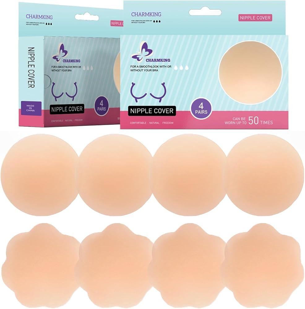 CHARMKING Pasties Nipple Covers 4 Pairs for Women, Reusable Adhesive Silicone Nipple Covers No Sh... | Amazon (US)