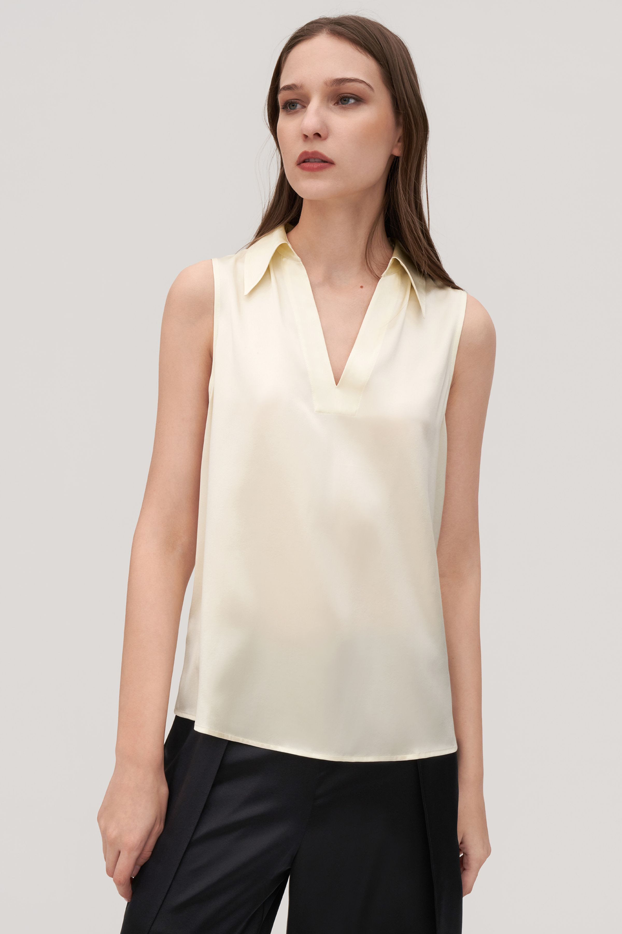 V-Neck Sleeveless Silk Violet Shirt For Women | LilySilk