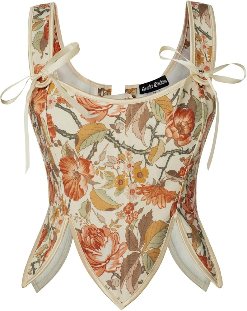 SCARLET DARKNESS Women Renaissance Floral Corset Vintage Lace Up Medival Corset Top | Amazon (UK)