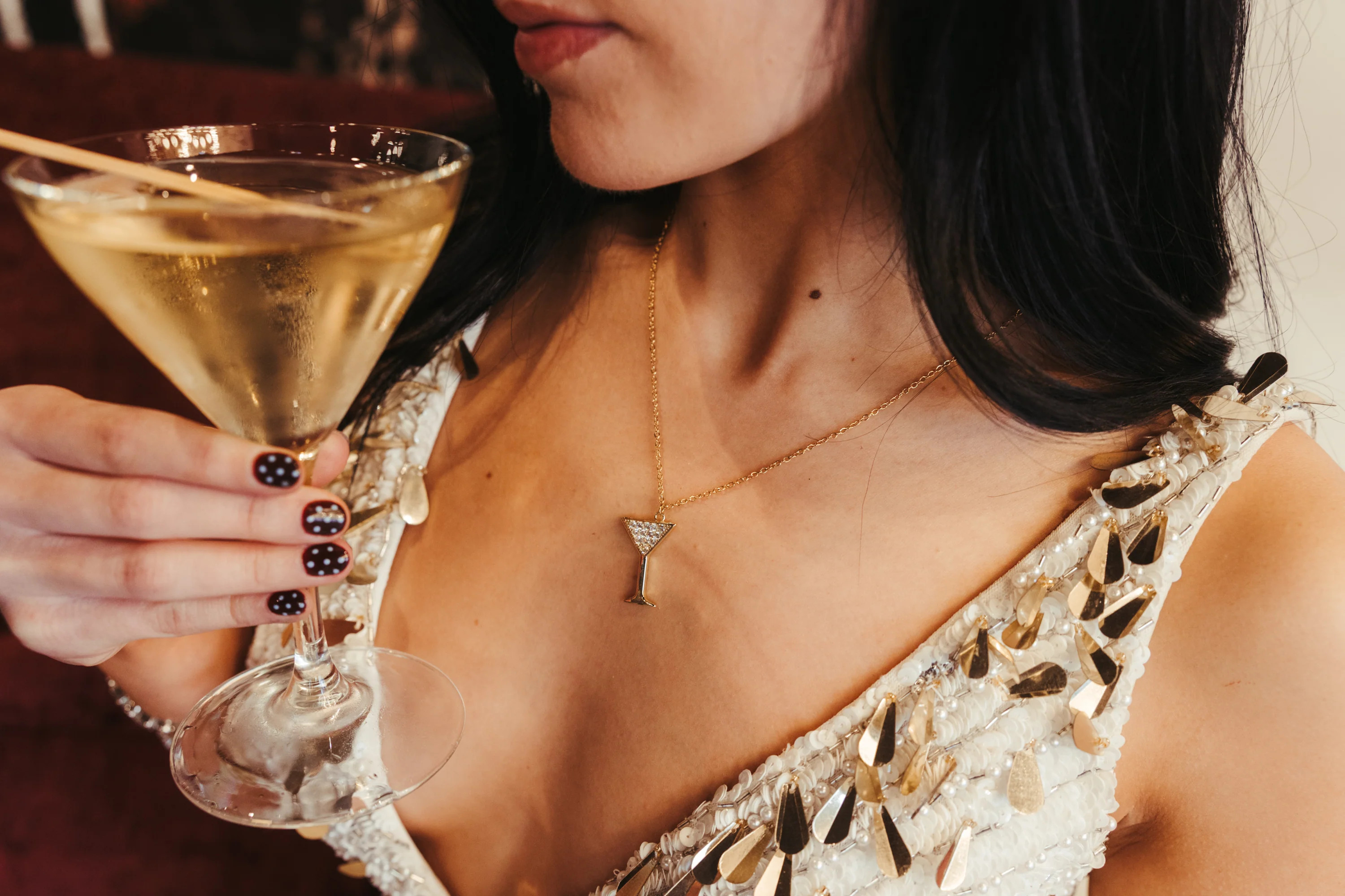 Nightcap Martini 316L Stainless Steel Crystal Necklace | KC Chic Designs
