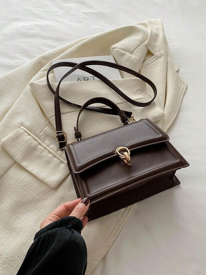 Elegant Solid Color Fashion Handbag, Retro Flap Purse For Women, PU Crossbody Shoulder Bag With T... | SHEIN