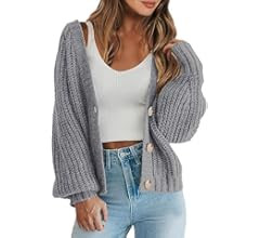 Caracilia Women's Chunky Cardigans Sweaters Open Front Long Sleeve Cute Knit Button Loose Short C... | Amazon (US)