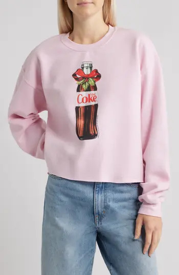 Junk Food Diet Coke Bottle Bow Fleece Sweatshirt in Light Pink at Nordstrom Rack, Size X-Small | Nordstrom Rack