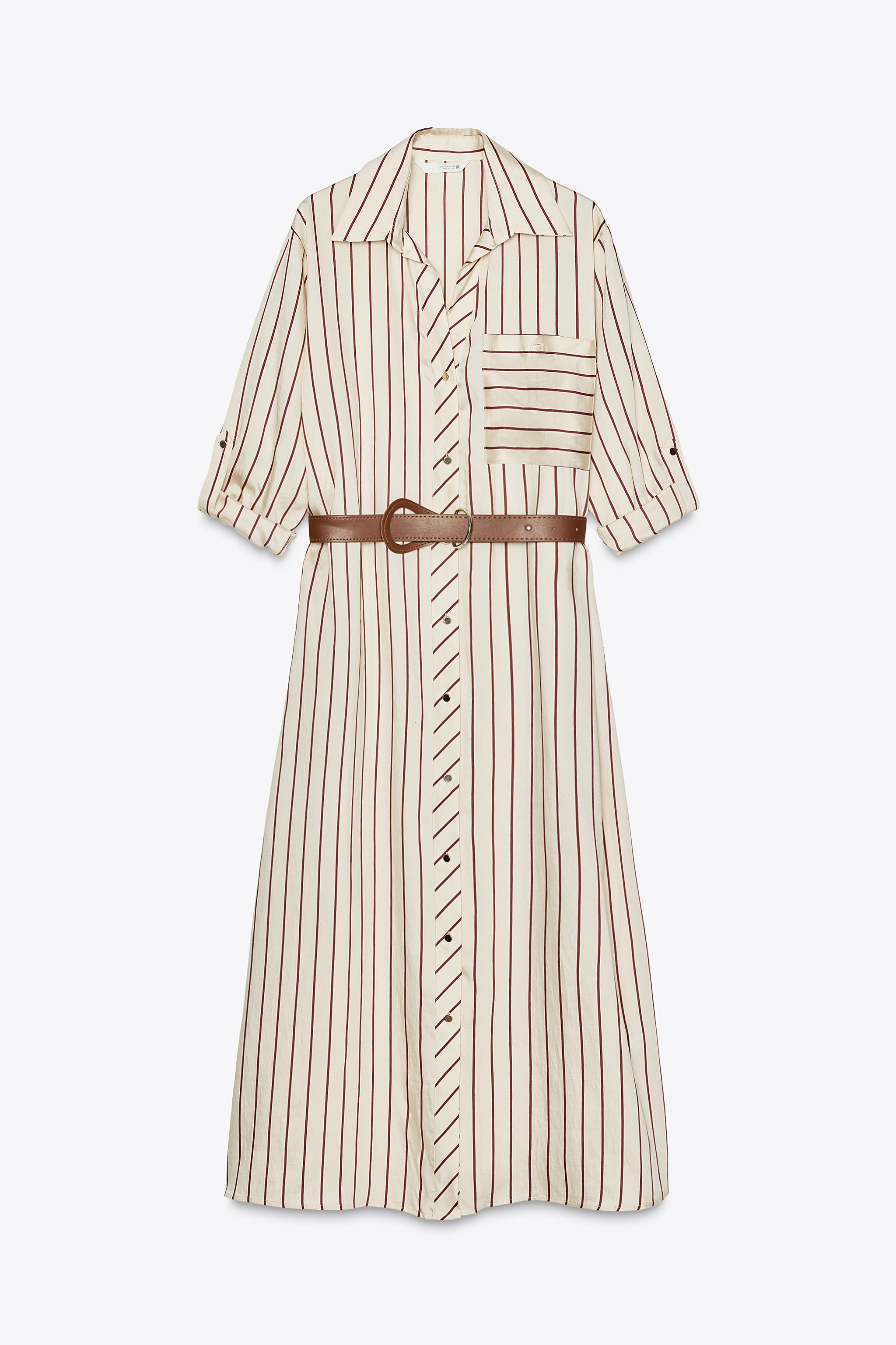 STRIPED BELTED MIDI DRESS | Zara UK