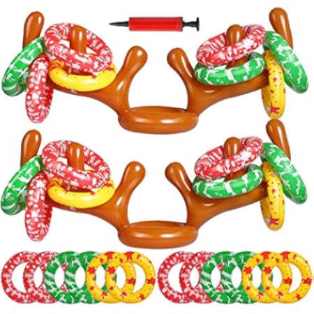 2 Set Inflatable Reindeer Antler Game, (2 Inflatable Antler, 12 Rings Reindeer Ring Toss) Inflata... | Amazon (US)