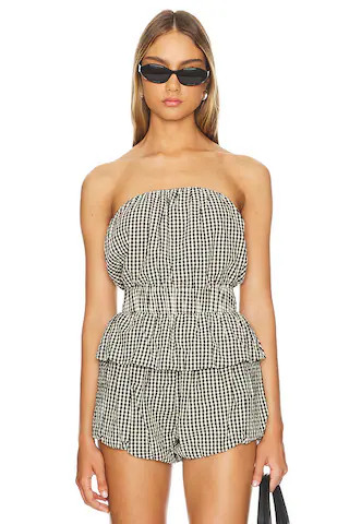 Posse Aurelia Strapless Top in Gingham Black & Cream from Revolve.com | Revolve Clothing (Global)