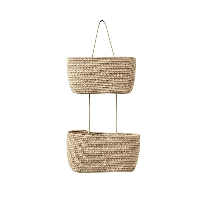 YNEXTRA 2 Pack Hanging Shelf Organizer, White Rope Wall Basket Set, 14.7" x 7" Decorative Storage... | Amazon (US)