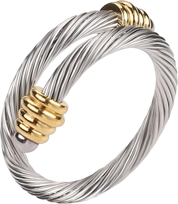 Cable Rings Vintage Twisted Open Ring for Women Adjustable Designer Fashion Brand Stainless Steel... | Amazon (US)