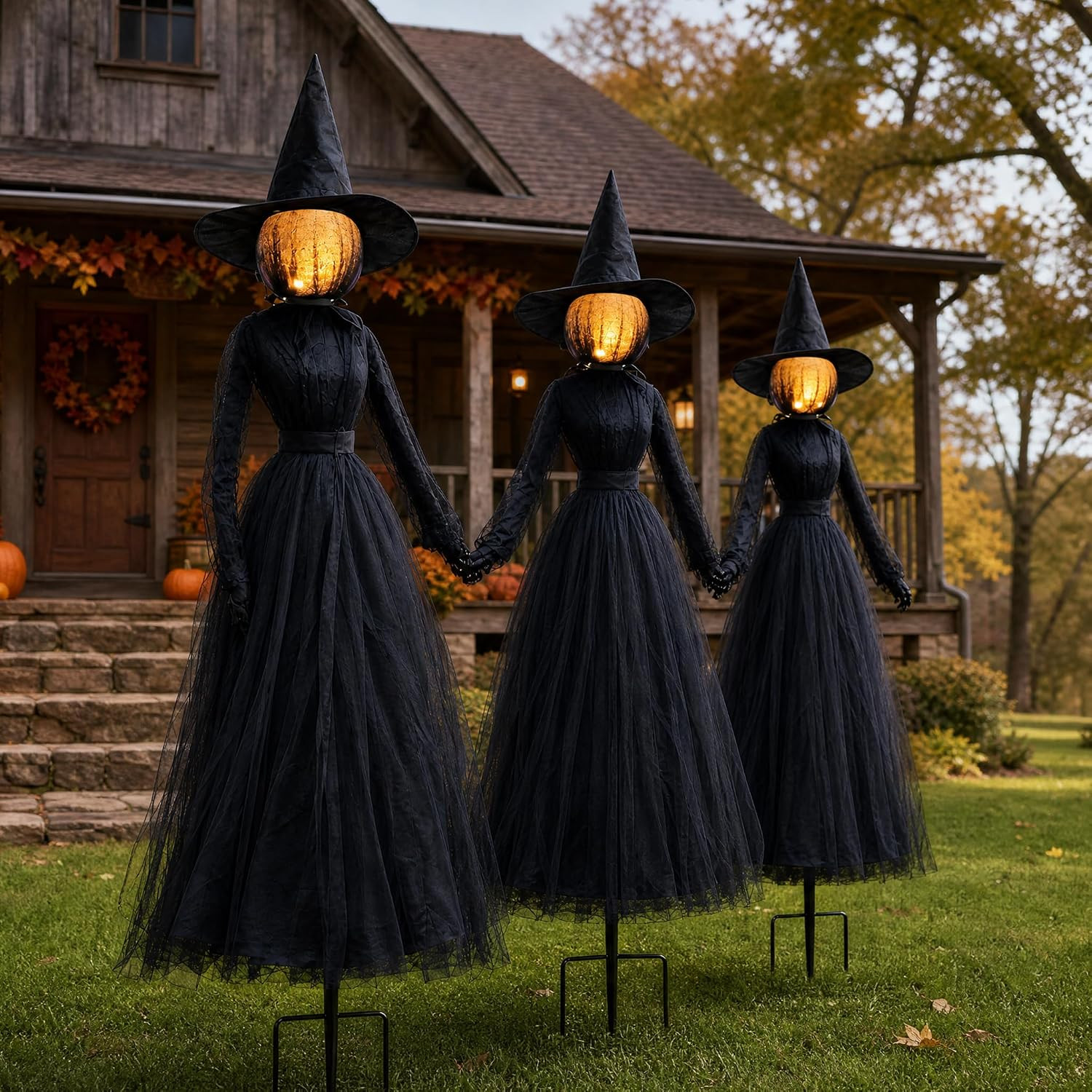 Halloween Witch Decorations Outdoor, 6 FT Set of 3 Holding Hands Witches Stakes with Glowing Face, Lighted Halloween Decor for Party Yard Lawn Porch Garden Haunted House Props | Amazon (US)